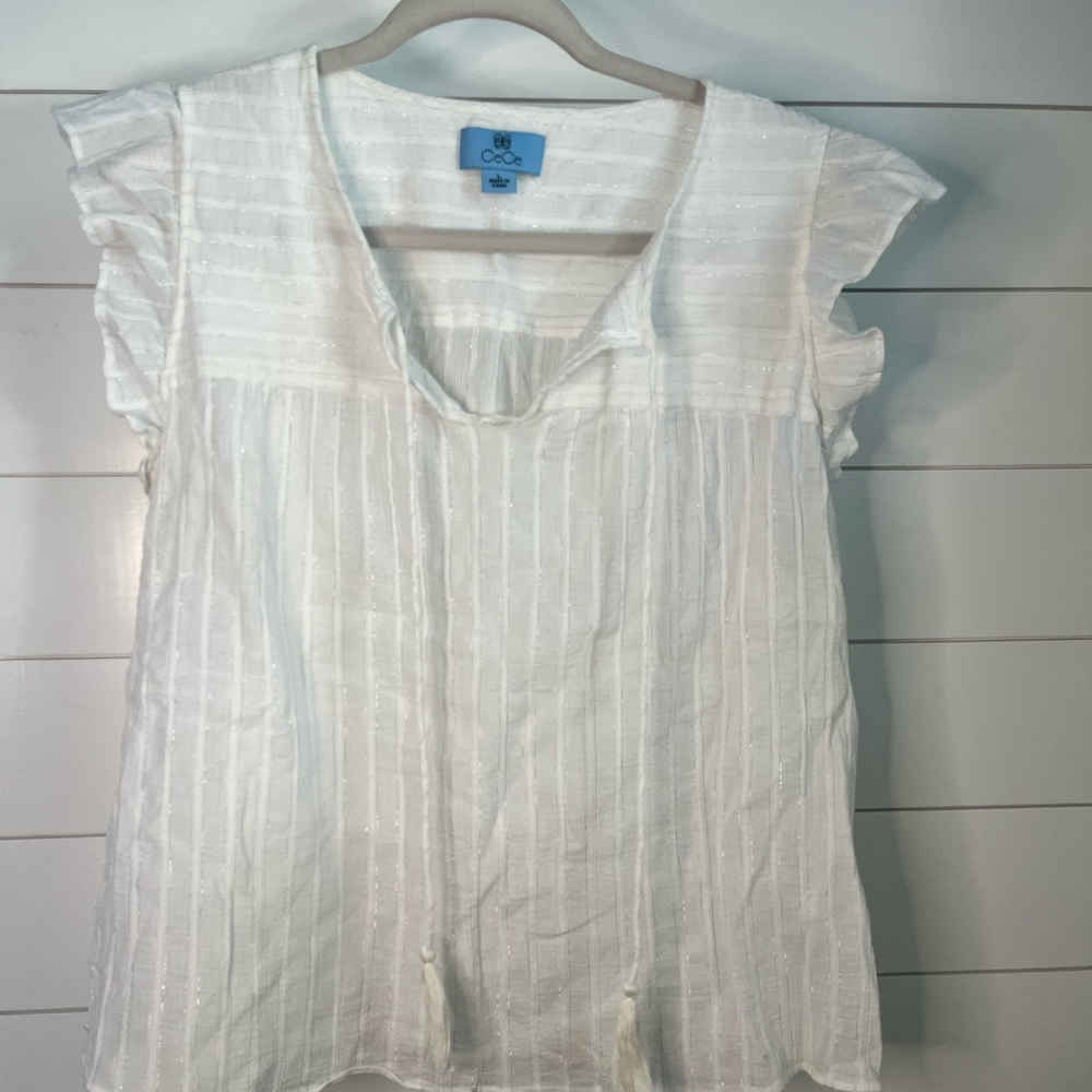 CeCe white blouse size L